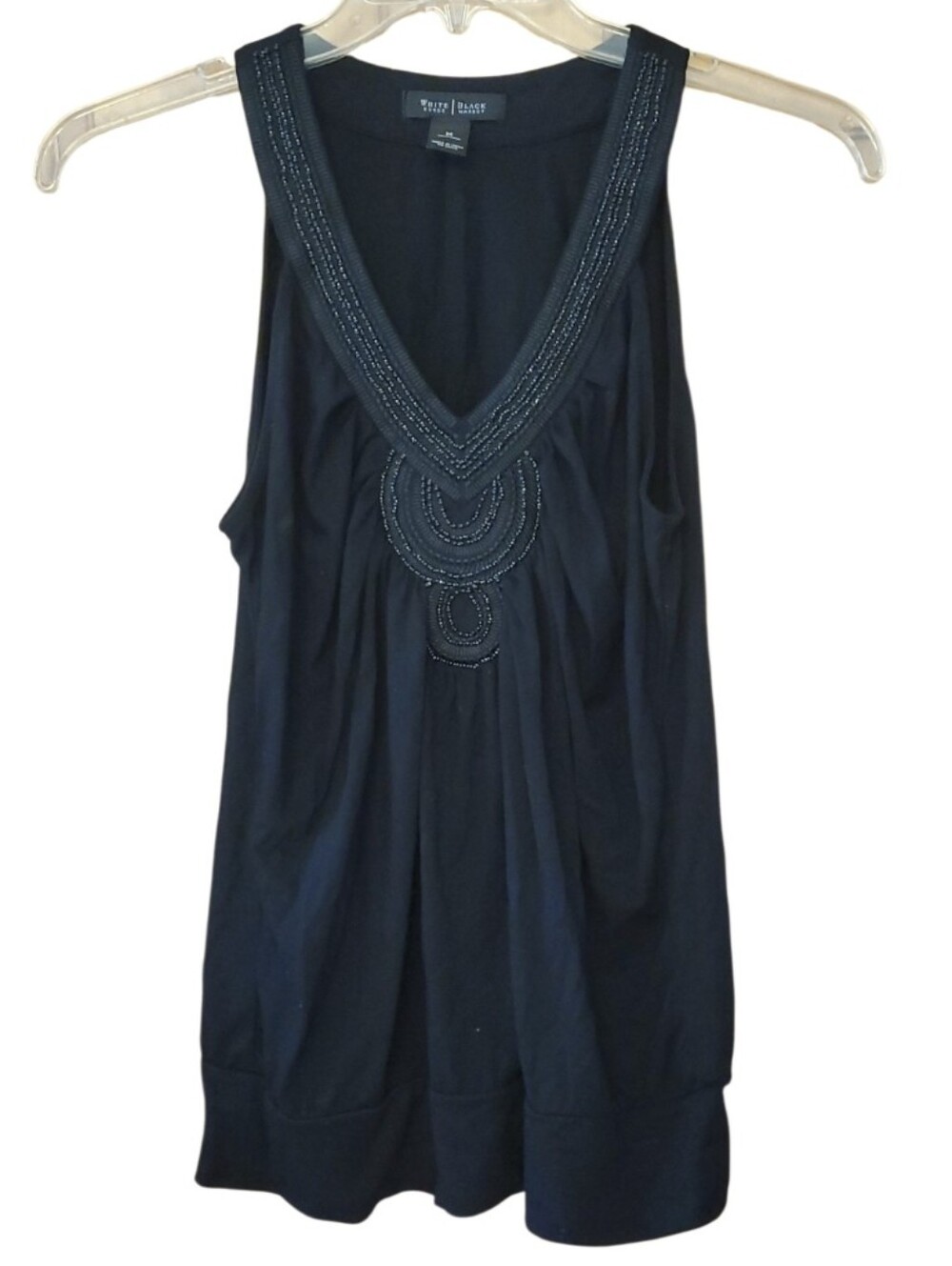 White House Black Market Black Beaded V-Neck Sleeveless Tank Size Medium